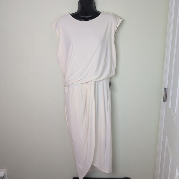 Draped Midi Dress - Express Evening Dress - Cream/White Size Medium - Picture 1 of 4